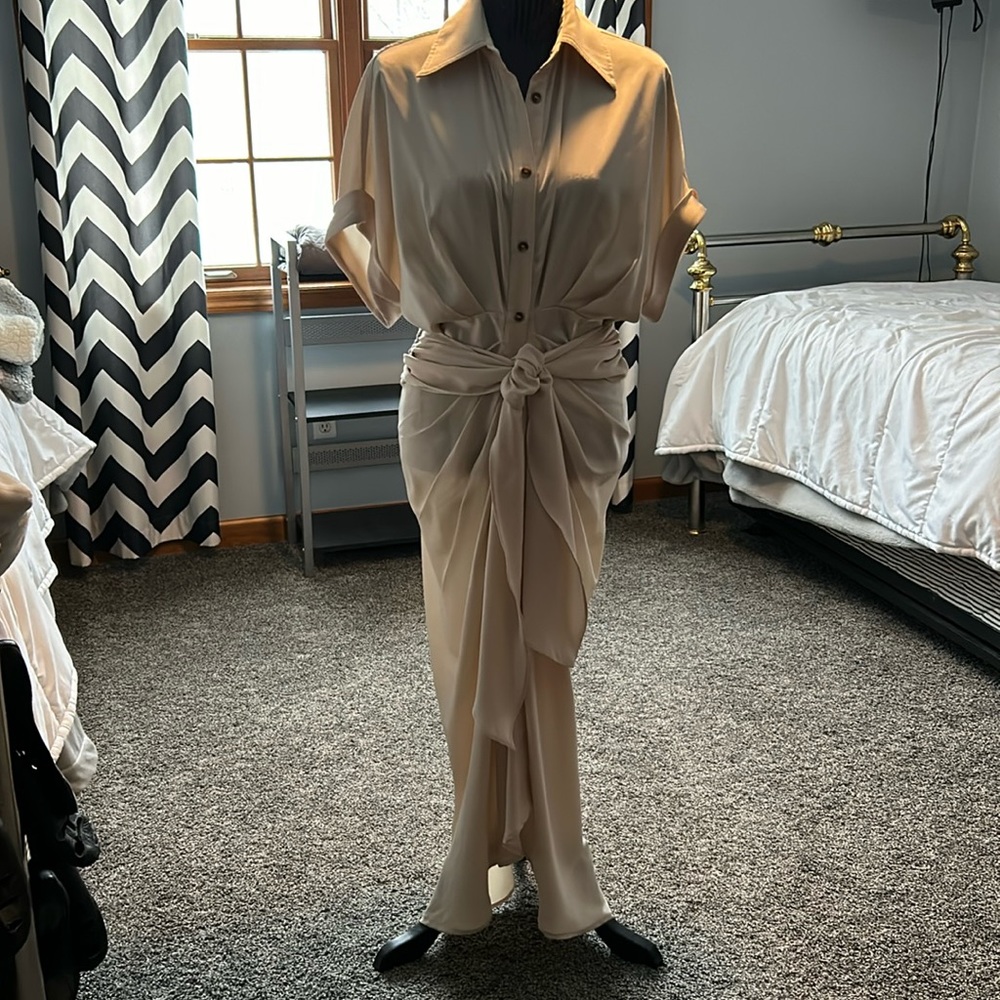 Satin- look Creamy Dress
